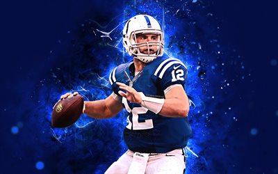 Andrew Luck, 4k, abstract art, quarterback, american football, NFL, Indianapolis Colts, Luck, National Football League, neon lights, creative