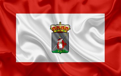 Gijon bayrağı, 4k, ipek doku, İspanyolca şehir, kırmızı beyaz ipek bayrak, Gijon bayrak, İspanya, sanat, Avrupa, Gijon