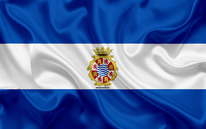 Lipun Jerez de la Frontera, 4k, silkki tekstuuri, Espanjalainen kaupunki, sininen valkoinen silkki lippu, Jerez de la Frontera lippu, Espanja, art, Euroopassa, Jerez de la Frontera