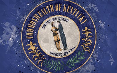 seal of kentucky, 4k, emblem, geometrische kunst, kentucky siegel, amerikanischer staaten, blauer hintergrund, kreative kunst, kentucky, usa, staatliche symbole usa