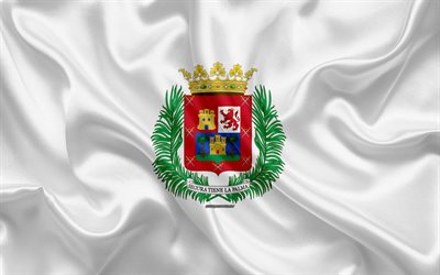 Lippu Las Palmas de Gran Canaria, 4k, silkki tekstuuri, Espanjalainen kaupunki, valkoinen silkki lippu, Las Palmas de Gran Canaria lippu, Espanja, art, Euroopassa, Las Palmas de Gran Canaria