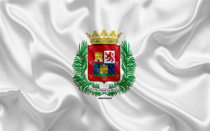 Flag of Las Palmas de Gran Canaria, 4k, silk texture, Spanish city, white silk flag, Las Palmas de Gran Canaria flag, Spain, art, Europe, Las Palmas de Gran Canaria