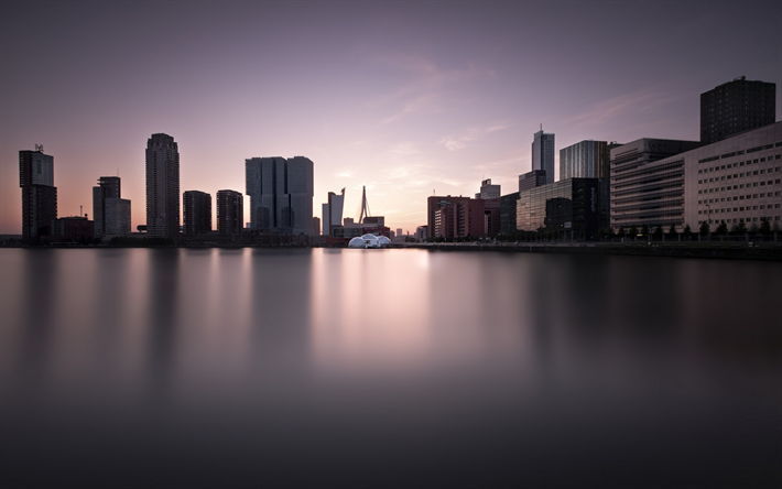Rotterdam, tidig morgon, soluppg&#229;ng, stadsbilden, panorama, Nederl&#228;nderna