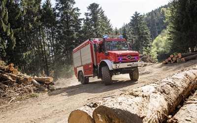 Mercedes-Benz Unimog, 2018, fire truck, SUV, forest, Special Trucks, Mercedes, 5k