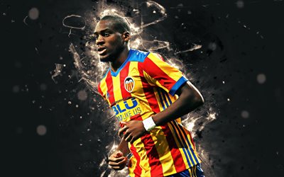 Geoffrey Kondogbia, 4k, arte astratta, calcio, Valencia CF, La Liga, Kondogbia, calciatori, luci al neon, Valencia FC, LaLiga