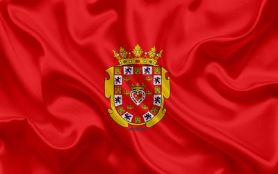 Flaggan i Murcia, 4k, siden konsistens, Spanska staden, red silk flag, Murcia flagga, Spanien, konst, Europa, Murcia