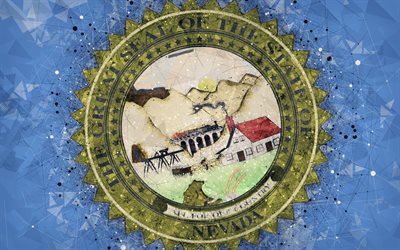 Selo de Nevada, 4k, emblema, arte geom&#233;trica, Estado De Nevada Selo, Estados americanos, fundo azul, arte criativa, Nevada, EUA, s&#237;mbolos do estado EUA