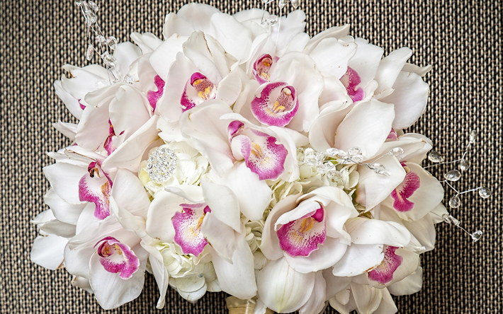 beyaz orkide, gelin buketi, g&#252;zel beyaz &#231;i&#231;ekler, d&#252;ğ&#252;n buket, orkide