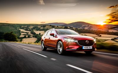 Mazda6ツアラー, 道路, 2018両, motion blur, 英国-スペック, マツダ6ツアラー, 赤マツダ6, 日本車, マツダ