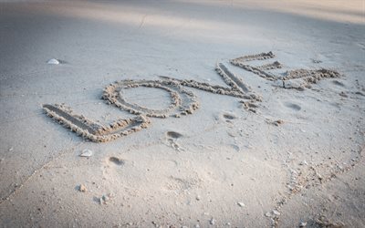 palavra amor na areia, praia, areia, amor textura, ver&#227;o