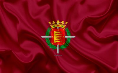 Flaggan i Valladolid, 4k, siden konsistens, Spanska staden, bourgogne silk flag, Valladolid flagga, Spanien, konst, Europa, Valladolid