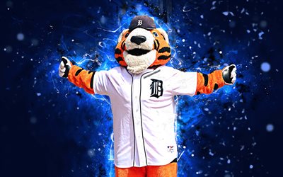 Paws, 4k, mascot, Detroit Tigers, abstract art, MLB, creative, USA, Detroit Tigers mascot, Major League Baseball, MLB mascots, official mascot