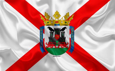 Lippu Vitoria, 4k, silkki tekstuuri, Espanjalainen kaupunki, punainen valkoinen silkki lippu, Vitoria lippu, Espanja, art, Euroopassa, Vitoria