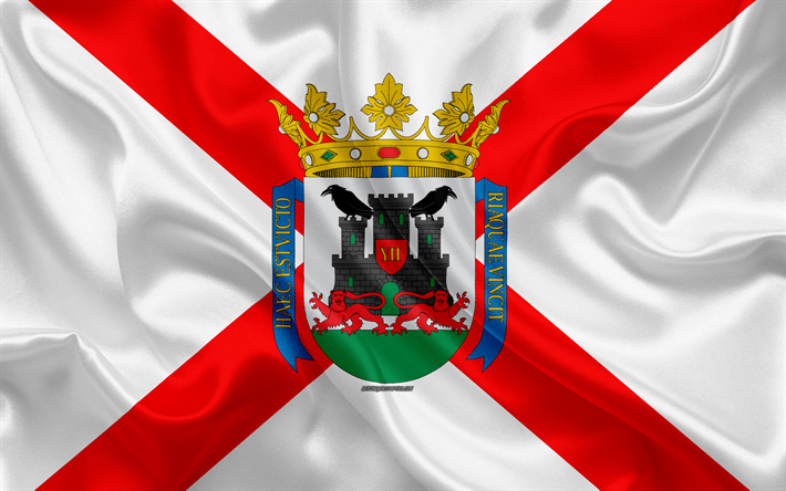 Bandiera di Vitoria, 4k, seta, texture, citt&#224; spagnola, rosso di seta bianca, bandiera, Vitoria, Spagna, arte, Europa