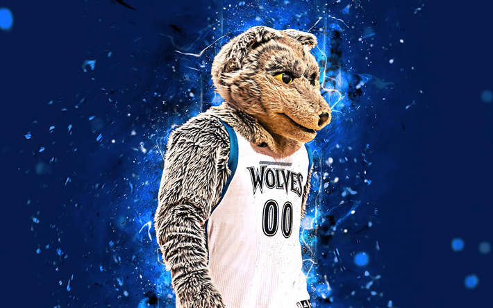 Crunch the Wolf, 4k, mascot, Minnesota Timberwolves, basketball, abstract art, NBA, creative, USA, Minnesota Timberwolves mascot, National Basketball Association, NBA mascots, official mascot