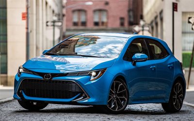 Toyota Corolla, 2018, XSE, azul hatchback, exterior, vista de frente, de nuevo azul de la Corola, los coches Japoneses, Toyota