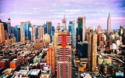 New York, etats-unis, panorama urbain, gratte-ciel, soir&#233;e, paysage urbain