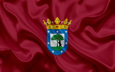 Lipun Madridiin, 4k, silkki tekstuuri, Espanjalainen kaupunki, viininpunainen silkki lippu, lippu espanjan p&#228;&#228;kaupungin, Madridin lippu, Espanja, art, Euroopassa, Madrid