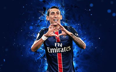 Angel Di Maria, 4k, arte astratta, stelle del calcio, PSG, Ligue 1, il Paris Saint-Germain, Di Maria, i calciatori, luci al neon, calcio, FC PSG, creative