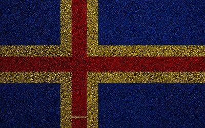 Flagga &#197;land, asfalt konsistens, flaggan p&#229; asfalt, Aland Islands flagga, Europa, &#197;land, flaggor f&#246;r europeiska l&#228;nder