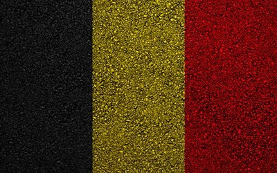 Bandiera del Belgio, asfalto, trama, bandiera su asfalto, Belgio, bandiera, Europa, le bandiere dei paesi europei