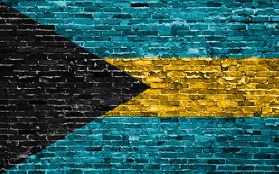 4k, Bahamas flagga, tegel konsistens, Nordamerika, nationella symboler, Flaggan i Bahamas, brickwall, Bahamas 3D-flagga, Nordamerikanska l&#228;nder, Bahamas