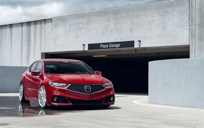 Acura TLX A-Spec, supercars, 2019 cars, low rider, tuning, Vossen Wheels, CV10, 2019 Acura TLX, japanese cars, red TLX, Acura