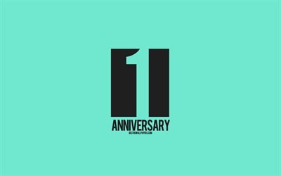 1 &#176; Anniversario segno, il minimalismo, stile, sfondo turchese, arte creativa, 1 anno di anniversario, la tipografia, il 1 &#176; Anniversario