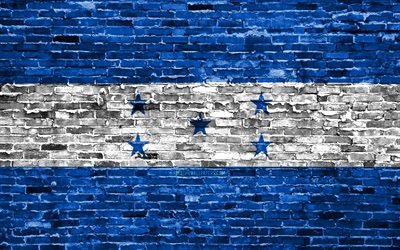 4k, Honduras bayrağı, tuğla doku, Kuzey Amerika, ulusal semboller, Honduras Bayrağı, brickwall, Honduras 3D bayrak, Kuzey Amerika &#252;lkeleri, Honduras