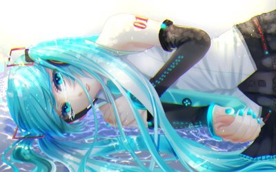 Hatsune Miku, Arte 3D, mang&#225;, Vocaloid, menina com o cabelo azul, Miku Hatsune, Vocaloid Caracteres