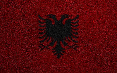 Flag of Albania, asphalt texture, flag on asphalt, Albania flag, Europe, Albania, flags of european countries