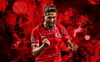 Hasan Ali Kaldirim, red paint splashes, Turkey national football team, football stars, grunge art, soccer, Kaldirim, Turkish National Team, creative