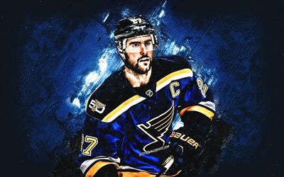 Alex Pietrangelo, Canadian hockey player, St Louis Blues, NHL, blue stone background, creative art, hockey, USA