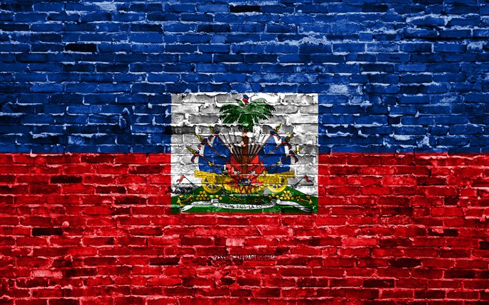 4k, Haiti flag, bricks texture, North America, national symbols, Flag of Haiti, brickwall, Haiti 3D flag, North American countries, Haiti