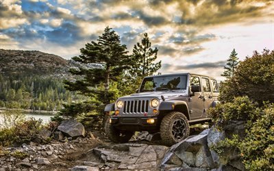 Jeep Wrangler Rubicon, offroad, 2019 auto, Suv, auto americane, tramonto, 2019 Jeep Wrangler, Jeep