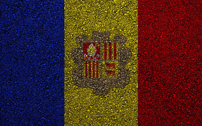 Avrupa &#252;lkeleri Andorra bayrağı, asfalt doku, asfalt bayrağı, Andorra bayrağı, Avrupa, Andorra, bayraklar