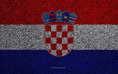 Flag of Croatia, asphalt texture, flag on asphalt, Croatia flag, Europe, Croatia, flags of european countries