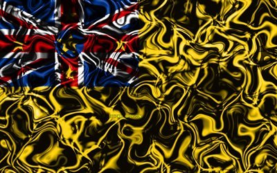 4k, Lipun Niue, abstrakti savun, Oseania, kansalliset symbolit, Niue lippu, 3D art, Niue 3D flag, luova, Oseanian maat, Niue