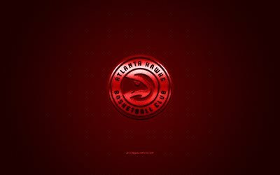 O Atlanta Hawks, Americano de basquete clube, NBA, logo vermelho, vermelho de fibra de carbono de fundo, basquete, Atlanta, Ge&#243;rgia, EUA, Associa&#231;&#227;o Nacional De Basquete, O Atlanta Hawks logotipo