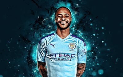Raheem Sterling, stagione 2019-2020, inglese calciatori, avanti, Manchester City FC, luci al neon, Raheem Shaquille Sterlina, calcio, Premier League, Man City