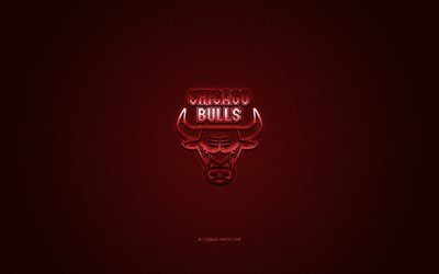 Bulls de Chicago, American club de basket-ball, NBA, logo rouge, rouge de fibre de carbone de fond, basket-ball, Chicago, Illinois, etats-unis, la National Basketball Association, Chicago Bulls logo