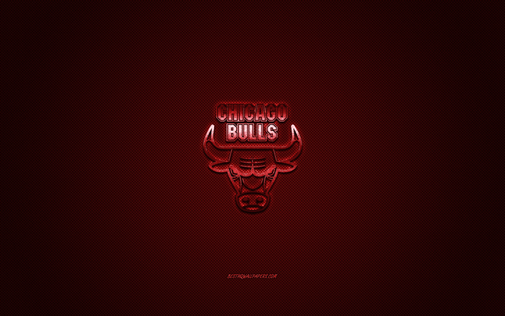 Chicago Bulls, American basketball club, NBA, punainen logo, punainen hiilikuitu tausta, koripallo, Chicago, Illinois, USA, National Basketball Association, Chicago Bulls logo