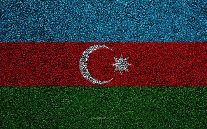 Flag of Azerbaijan, asphalt texture, flag on asphalt, Azerbaijan flag, Europe, Azerbaijan, flags of european countries