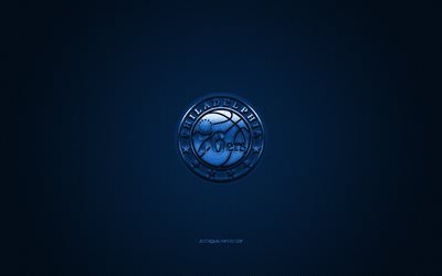 Inter-Milan, Amerikan basketbol kul&#252;b&#252;, NBA, mavi logo, mavi karbon fiber arka plan, basketbol, Philadelphia, Pennsylvania, ABD Ulusal Basketbol Birliği, Inter-Milan logosu