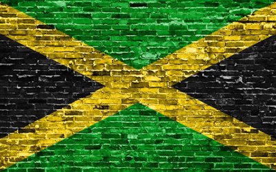 4k, Jamaican flag, bricks texture, North America, national symbols, Flag of Jamaica, brickwall, Jamaica 3D flag, North American countries, Jamaica
