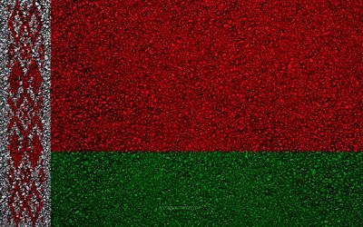flagge von belarus, asphalt textur, die flagge auf asphalt, wei&#223;russland flagge, europa, wei&#223;russland, flaggen der europ&#228;ischen l&#228;nder