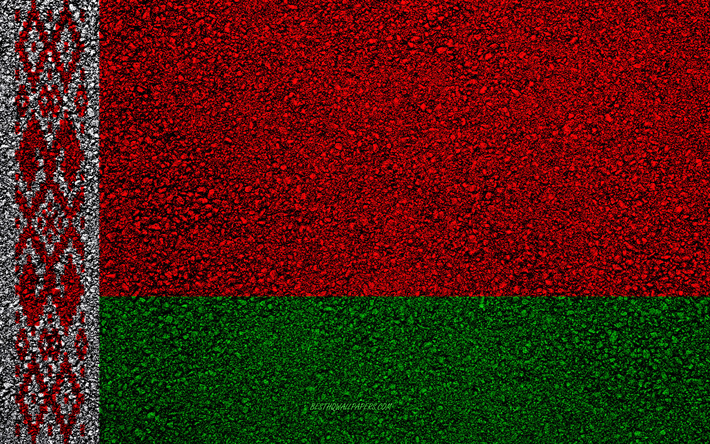 Bandiera della Bielorussia, asfalto, trama, bandiera su asfalto, Bielorussia, bandiera, Europa, la Bielorussia, le bandiere dei paesi europei