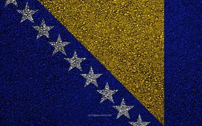 Flag of Bosnia and Herzegovina, asphalt texture, flag on asphalt, Bosnia and Herzegovina flag, Europe, Bosnia and Herzegovina, flags of european countries