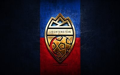 Liechtenstein Milli Futbol Takımı, altın logosu, Avrupa, UEFA, mavi metal arka plan, Liechtenstein futbol takımı, futbol, LFV logo, Lihtenştayn