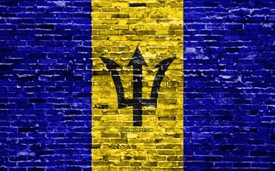 4k, Barbados bayrağı, tuğla doku, Kuzey Amerika, ulusal semboller, Barbados Bayrağı, brickwall, Barbados 3D bayrak, Kuzey Amerika &#252;lkeleri, Barbados
